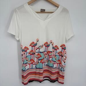 Chico’s Top Women’s Medium Flamingo‎ Print Tropical Vacation Cruise Resortwear